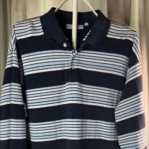 Bert Pulitzer Navy and White Striped Velour Polo Shirt